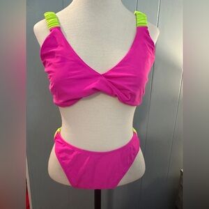 Hot Pink and Neon Yellow Bikini Set Size XL